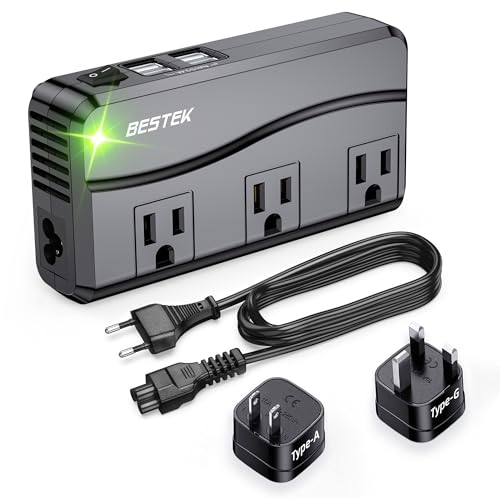 BESTEK Universal Travel Adapter 220V to 110V Voltage Converter with 6A 4-Port USB Charging and UK/AU/US/EU Worldwide Plug Adapter (Black)