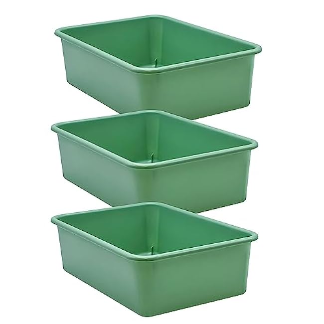 Teacher Created Resources TCR20414-3 Plastic Storage Bin, Large, 16.25-Inch x 11.5-Inch x 5-Inch, Eucalyptus Green, Pack of 3