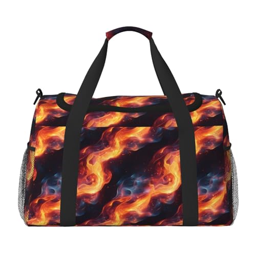 Cool Blue and Red Flames Print Duffle Bag for Travel, Carry On Weekender Overnight Duffel Bags, Gym Bags for Women Men, Personal Item Travel Bag