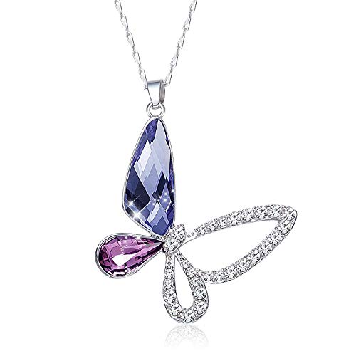 Collier en Argent Sterling 925 avec pendentif papillon en cristal étincelant HLTYGWX