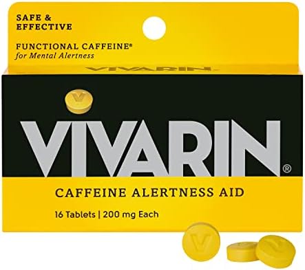 Vivarin, Caffeine Pills, 200mg Caffeine per Dose, Safely and Effectively Helps You Stay Awake, No Sugar, Calories or Hidden Ingredients, Energy Supplement, 16 Tablets