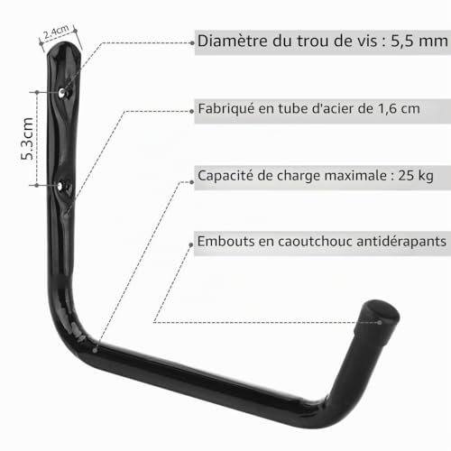 pipabiba Lot de 4 crochets pour échelle de rangement de garage, bras de 28 cm, support mural robuste, support de vélo, organisateur de suspension, capacité de charge 20 kg (18 cm x 28 cm) – vue 3