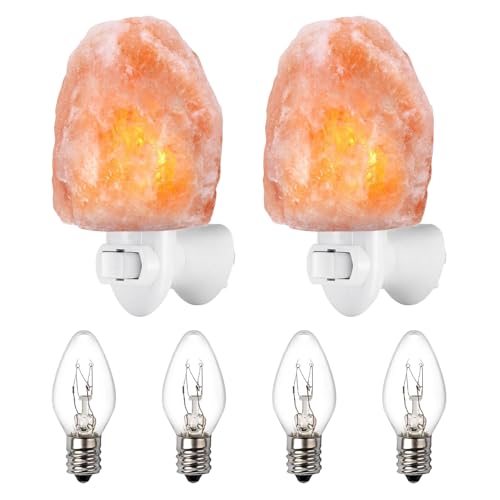 Himalayan Salt Lamp, Natural Pink Crystal Rock Lamp with Wooden Base, Dimmable Warm Pink-Orange Glow, Unique Home Decor (Mini（Two wall Lamps）)