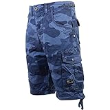 Crosshatch New Mens Army Camouflage Knee Length Combat Cargo Jeans Holiday Summer Shorts by Jeanbase Blue Camo 34