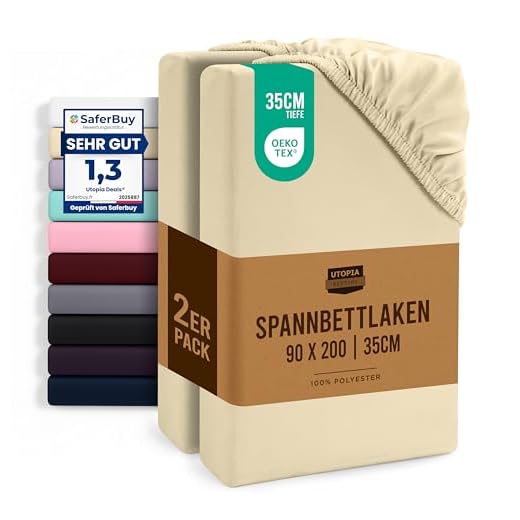 Utopia Bedding - 2er Set Spannbettlaken 90x200cm - Beige - Gebürstete Mikrofaser Spannbetttuch - 35 cm Tiefe Tasche