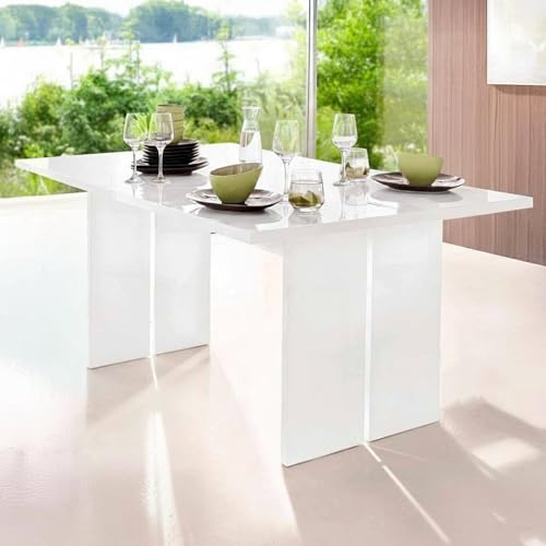 Dmora Moderner fester Esstisch, Made in Italy, Rechteckiger Designtisch, Küchentisch, 160x90h75 cm, glänzend weiße Farbe