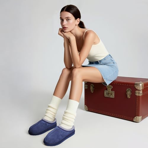 Image of Women's Slippers Fuzzy Cozy Short Ankle Shoes Indoor and Outdoor Mules Furry Warm House Slippers for Woman Cute Fluffy Clogs
