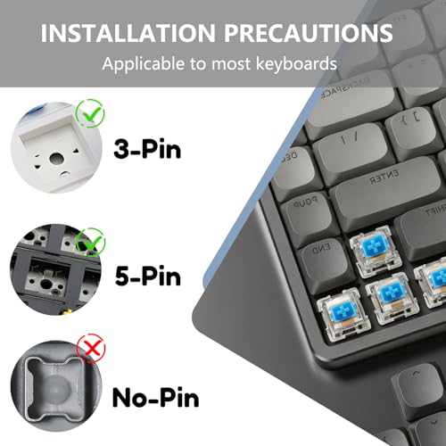 Image of 100 Pcs Mechanical Keyboard Switches with Remover Tool, 3 PIN Blue /Black Switch Replacement, Clicky Accurate Typing, Dustproof Keyboard Switch for Mechanical Gaming Keyboard (Blue+Black,100pcs)