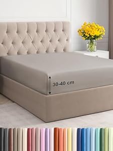 Spannbettlaken 180x200cm - Extra Tiefes Spannbetttuch für Matratzen bis 40 cm (16") Höhe - Weiche Gebürstete Polyester Mikrofaser - Knitterfrei, Schrumpf- & Farbbeständig - Oeko-TEX - Hellgrau