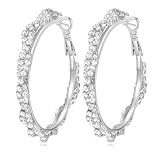 JINGDR Rhinestone Hoop Earrings for Women Sparkly Blingy Big Round Cubic Zirconia Loops Large Hypoallergenic Silver Earring Statement Lightweight Twisted Hoops Trendy Jewelry(45mm silver)