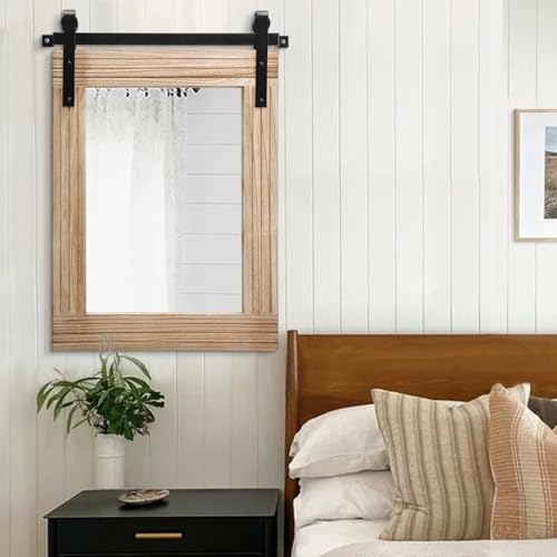 Miroir rustique rectangulaire vertical cadre bois ferme 76x55 - 6