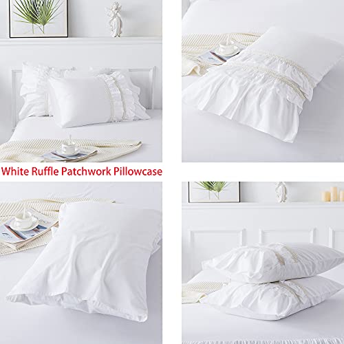 Softta Vintage 3Pcs Bed Skirt+Fitted Sheet Bedding Sheet Sets Frilled Fishtail Skirt Style 100% Cotton Queen Size White Light Luxury #TOP2