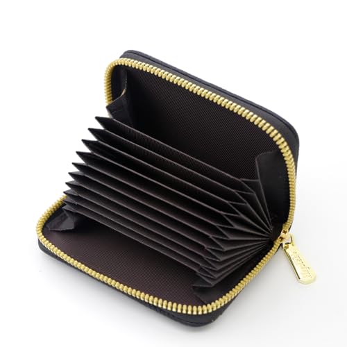 Small Genuine Leather Credit Card Holder for Women Zipper Wallet Classic Black (Black)4