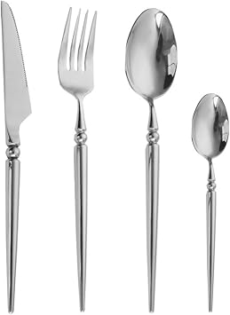 Flatware Silverware Set, 4/16/24/32/40/48-Piece 304 Stainless Steel Mirror Finish Cutlery Set Knife, Fork, Spoon, Steak & Coffee Spoons, Tableware Cutlery Set4 Piece set for 1