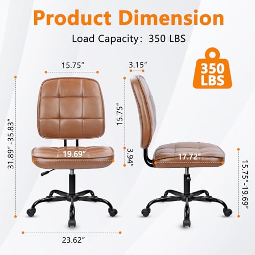 Image of CLATINA Armless Home Office Chair with Lumbar Support and Wheels, Small PU Leather Ergonomic Low Back Desk Chairs No Arms, Adjustable Height 360 Swivel Rolling Computer Task Chair, Brown, 8 Pack