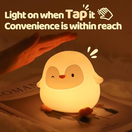 Image of Rytinazzz Silicone Night Light for Kids, 50H Long Battery Penguin Lamp, Gift for Kids, Rechargeable Tap Control, Soft Dimmable Bedside Light with Timer