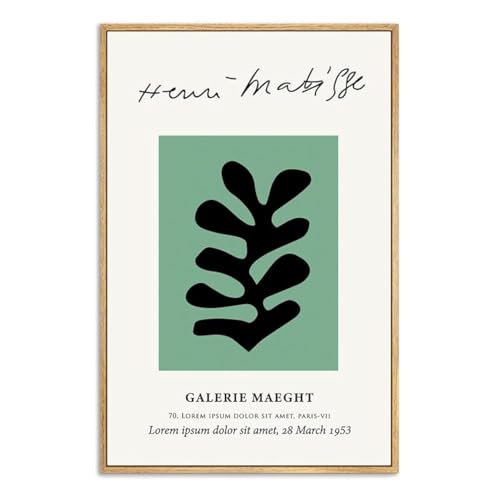 Zzuyi Henri Matisse Framed Wall Art,Boho Green Botanical Art Prints,Abstract Minimalist Wall Decor,Aesthetic Room Wall Decor-12''x16''Natural Framed