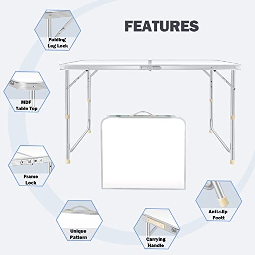 Coobi Folding Table 4 Foot,Portable Picnic Dining Camping Table Indoor Outdoor, Height Adjustable Camping Table,Folding Table With Handle,Easy To Carry For Traveling Beach Bbq Party #TOP3