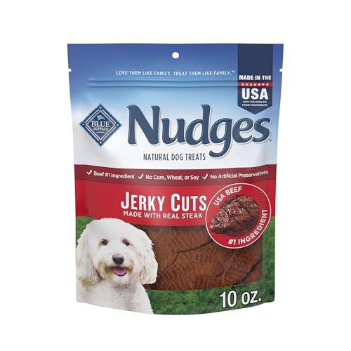 Blue Buffalo Nudges Jerky Cuts Dog Treats, Made in the USA with Natural Ingredients, Steak, 10-oz Bag
