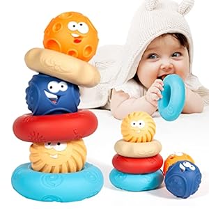 ONLYFUN 6 Stück Stapelspielzeug Baby 6 Monate, Stapelturm Montessori Spielzeug ab 1 Jahr, klangbausteine Stapelringe…