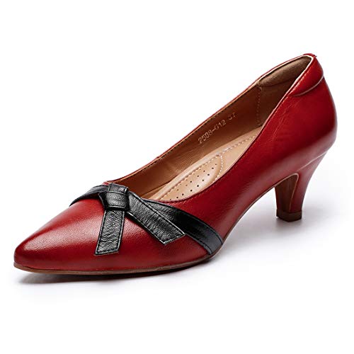 Image of Mona flying Women's Leather Elegant Bowknot Pointed Toe Dress Pumps Heels