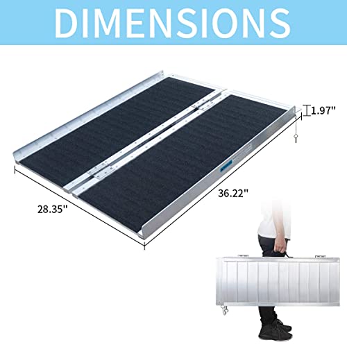 3Ft Non-Skid Wheelchair Ramp Traction Folding Aluminum Scooter Mobility Handicap Ramps For Home Steps, Holds Up To 600 Lbs #TOP4