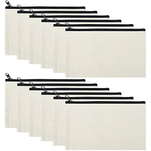 AUXSOUL Blank Canvas Bags with Zipper, 12 Pcs Multipurpose Canvas Pouch, Canvas Makeup Bag Cosmetic Bags Pencil Case, DIY Craft Bags for Women Girls Students Cover