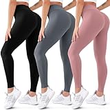 3 Pack Leggings Levanta Gluteos para Mujer- Yoga Pants Workout Sets for Women Running Pants (03 Black/Dark Grey/Rosy Brown, XXL)