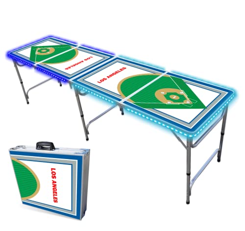 8-Foot Professional Beer Pong Table w/LED Lights - LA Baseball Diamonds