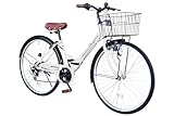 AIJYU CYCLE 折りたたみ自転車 26インチ シティサイクル ママチャリ シマノ6段ギア カゴ サークル錠 ダイナモライト 付き [passepied TS26B] (ホワイト)