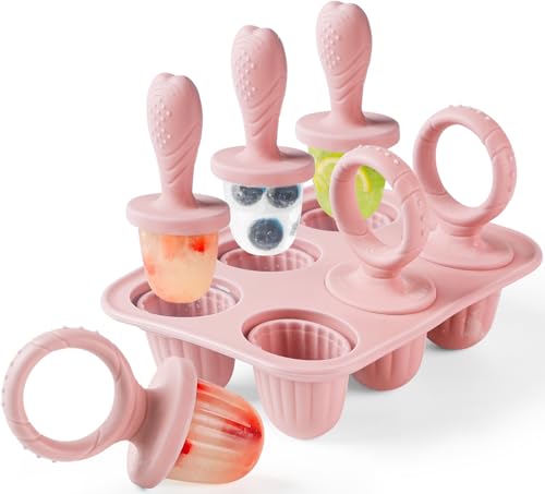 JRISBO Moule à Glace pour Bébé, 6X 17ML Mini Moule Crème Glacée en Silicone sans BPA avec Bâtonnets de Dentition pour Enfant, Petit Popsicle Mold Purée...