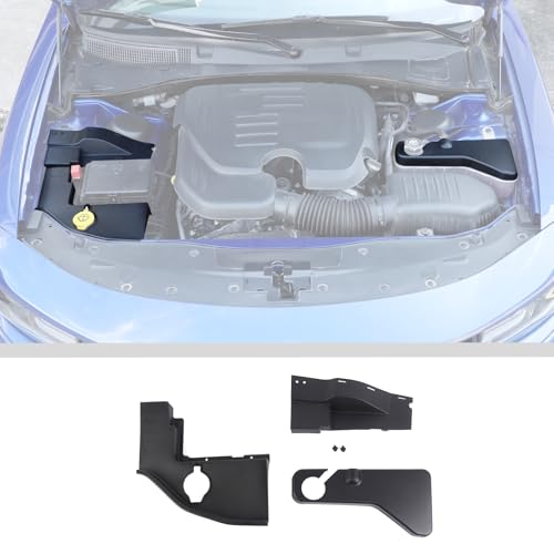 Image of JWWY Engine Side Dust Coolant Bottle Cap Cover Trim Set Engine Cover Trim Kit Compatible with 2015-2024+ Dodge Charger Challenger Engine Accessories ABS Black 3PCS