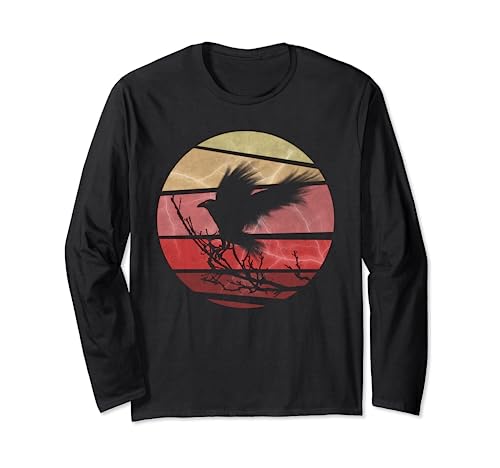 Maglietta stile retrò vintage Red Moon Raven Graphic Black Crow Maglia a Manica