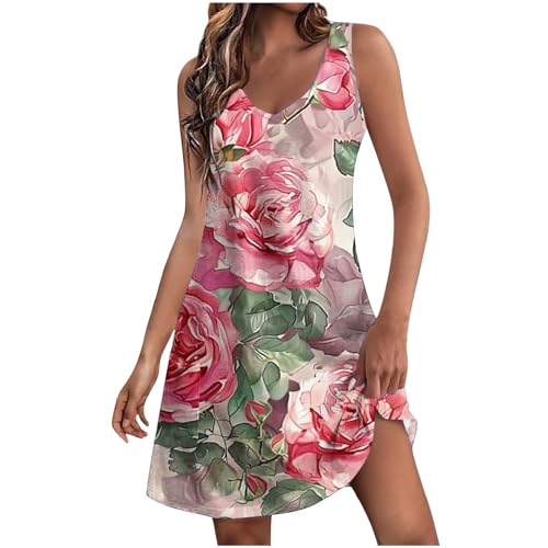 viwoeim Womens Casual Sundress with Pockets Summer Boho Beach Dress Floral T-Shirts Dress V Neck Loose Swing Mini Tank Dresses
