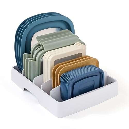 YouCopia StoraLid Food Container Lid Organizer for Kitchen Cabinet Storage with 5 Adjustable Dividers, 10.5''D × 13.4''W × 3.3''H, Large Classic Edition, White
