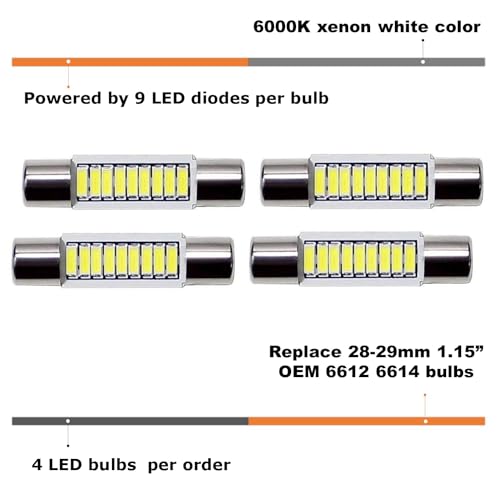 image for iJDMTOY 4pcs Extremely Bright 9-SMD 29mm 6614 Replacement Bulbs Compat