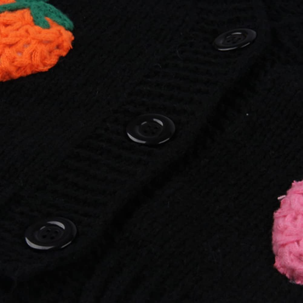 HOULENGS Women's Strawberry Print Button Down Long Sleeve V Neck Crop Cardigan Sweater - Image 4