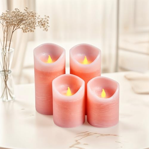Flameless LED Candles with Remote Control and Timer,Flickering Candles Unscented Real Wax with Rustic Texture,Suitable for Home,Valentine's Day,Wedding or Christmas,Battery Powered, 4PK (Pink) - Image 4