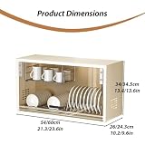 Wall-mounted Stainless Steel Dish Drainer with Glass Door， Wall-Mounted Kitchen Storage Rack — No-Drill, Multi-Functional & Cabinet Organizer(Creamy White,54 * 26 * 34cm/21.3 * 10.2 * 13.4in)