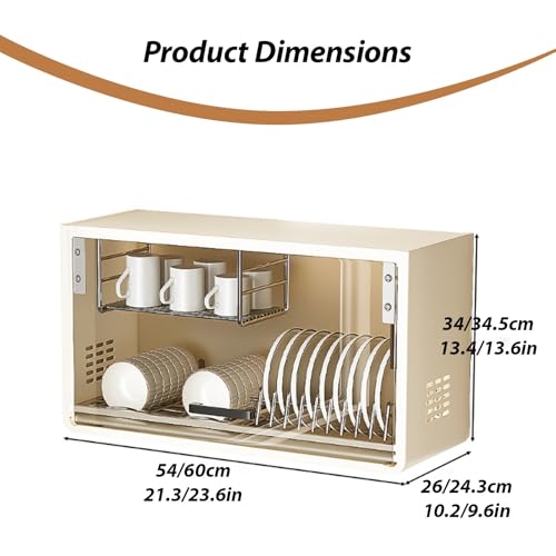 Escurridor de platos de pared gris plomizo de 60cm con estante y puerta de cristal 3