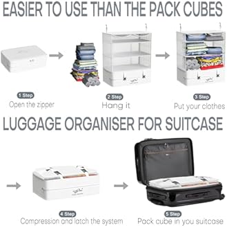 FANCYOU Compressible Packing Cubes Portable Hanging Closet Shelves 17"x12"x24" Extendable Travel Organizer Nylon Packing Bags for Suitcase