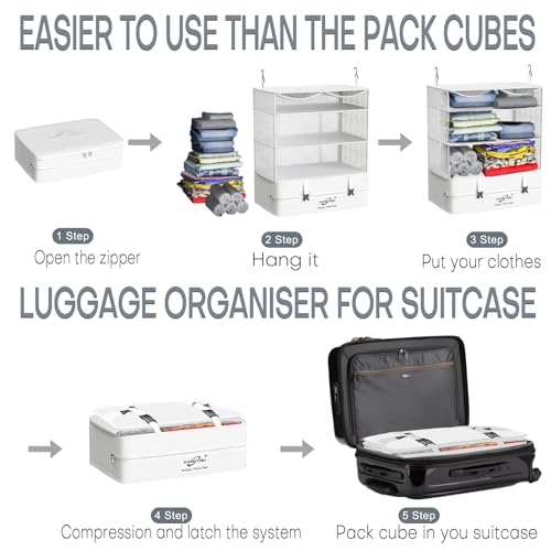 FANCYOU Compressible Packing Cubes Portable Hanging Closet Shelves 17"x12"x24" Extendable Travel Organizer Nylon Packing Bags for Suitcase