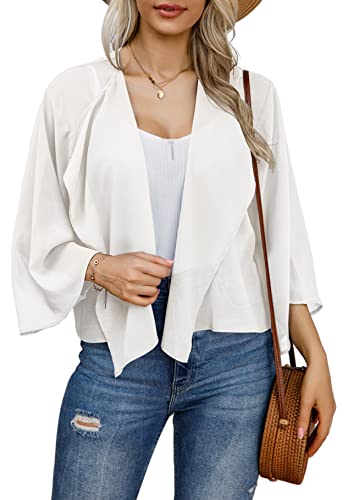 Womens Summer Tops Casual Short Sleeve Kimono Beach Cover Ups Duster Cardigans (White,3Xl) #TOP2