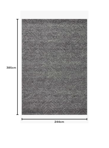 Image of Modern Pattern Wool Carpet with Loop Texture Yarn Anti Shedding Carpet Size 8x10 Feet B5 Dark Grey Color