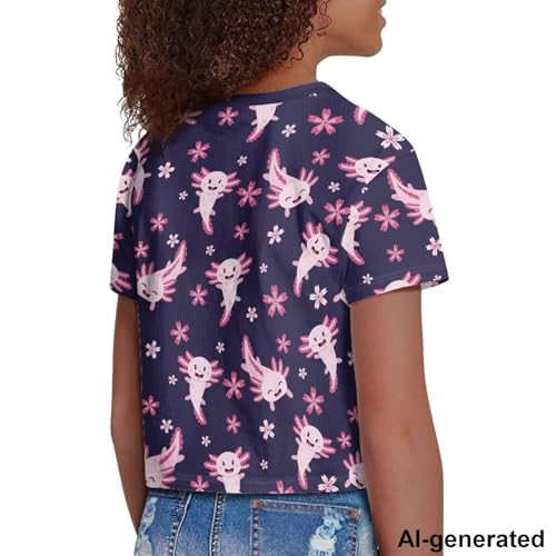Image of Cute Crop Tops for Girls Short Sleeve Summer T Shirts Fashion Graphic Tees Crew Neck Pullover Tee 5-14 Years