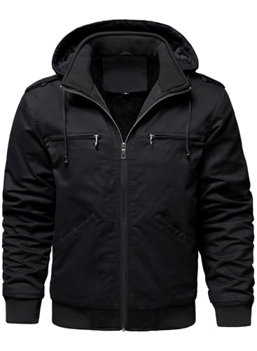 HOOD CREW Men’s Winter Jackets With Multi Pockets Cotton Thick Warm Fleece Lined Coat Hooded Work Cargo Jackets for Men2