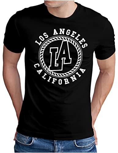 T-shirt Los Angeles Californie noir OM3 avec typographie USA