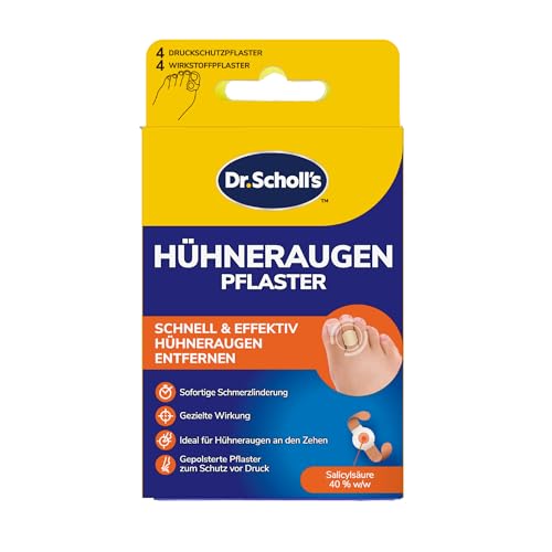 Scholl Hühneraugenpflaster Set 8 Stück - 4 Hühneraugen & 4 Druckschutzpflaster Hühneraugen Entferner mit Salicylsäure sofortige Schmerzlinderung wasserfest & dermatologisch getestet