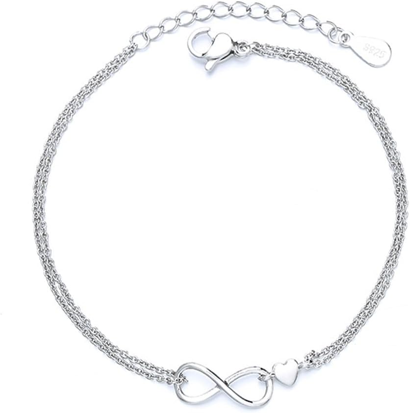 925 Sterling Silver Bracelets for Women Teens, Love Heart Charm Chain Bracelet Bangle Fashion Jewelry Gifts