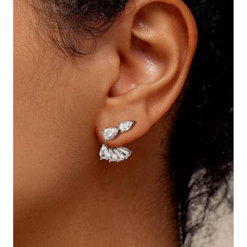 Hefanny Gold Front and Back Stud Earrings Women's Trendy Cubic Zirconia Studs Dainty and Cute Multi-Shape Jewelry (Silver Multi-Teardrop) by Hefanny - Image 3